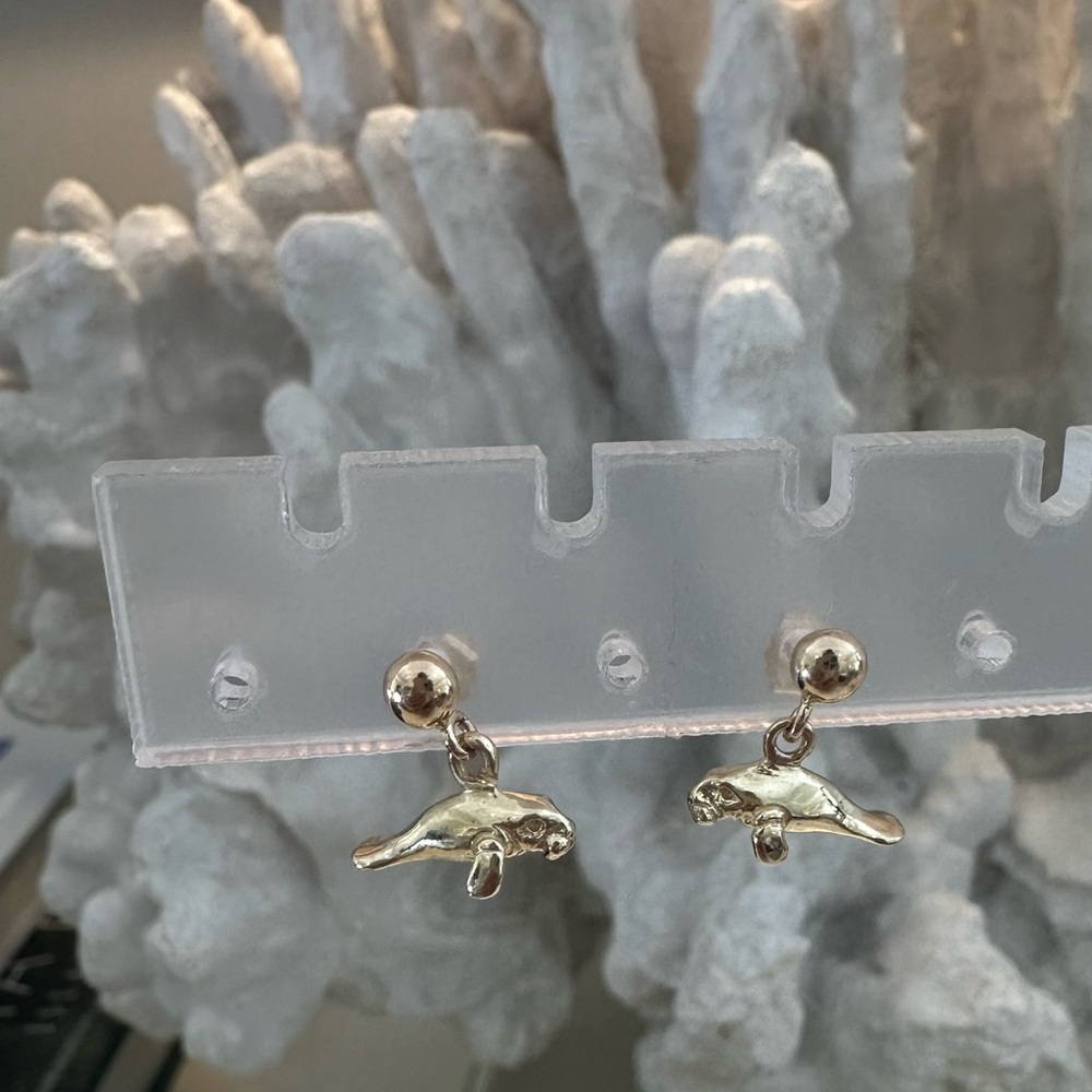 14kt gold manatee drop earrings
